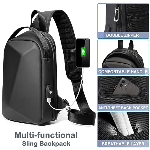 FENRUIEN Anti-Theft Crossbody Sling Backpack Bag for Men&Women Hard Shell with USB, Shoulder Pack Lock Waterproof 10.2 inch Single Strap for Travel Hiking Daily - Image 6