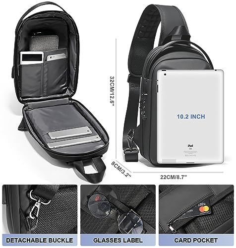 FENRUIEN Anti-Theft Crossbody Sling Backpack Bag for Men&Women Hard Shell with USB, Shoulder Pack Lock Waterproof 10.2 inch Single Strap for Travel Hiking Daily - Image 7