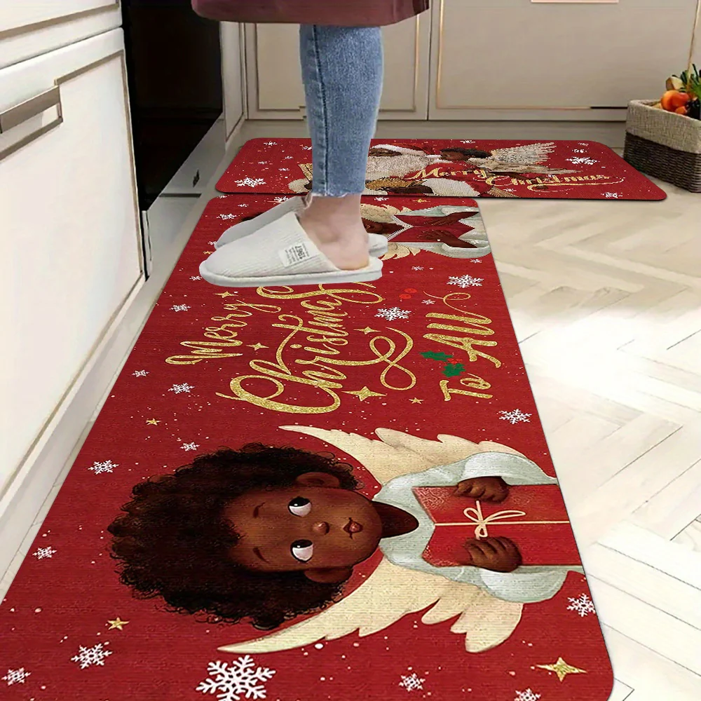 Festive Christmas Kitchen Mats 2/3pcs - Santa & African American Angel Design, Soft, Stain & Slip Resistant, Perfect for Holiday Parties, Bedroom, Living Room, Dining & Bathroom - Image 5
