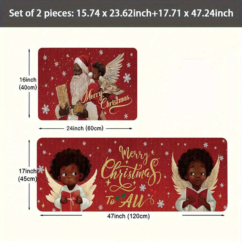 Festive Christmas Kitchen Mats 2/3pcs - Santa & African American Angel Design, Soft, Stain & Slip Resistant, Perfect for Holiday Parties, Bedroom, Living Room, Dining & Bathroom - Image 7