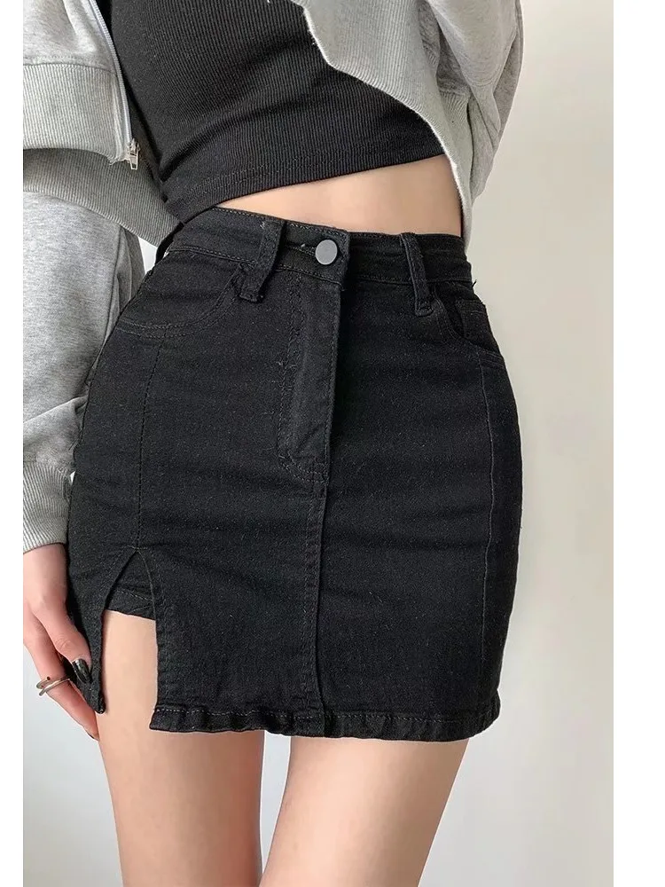 Feynzz Small Split Denim Skirt Women's Summer Elastic Slim Fit High Waist A-line Hot Girl Bag Hip Skirt - Image 3