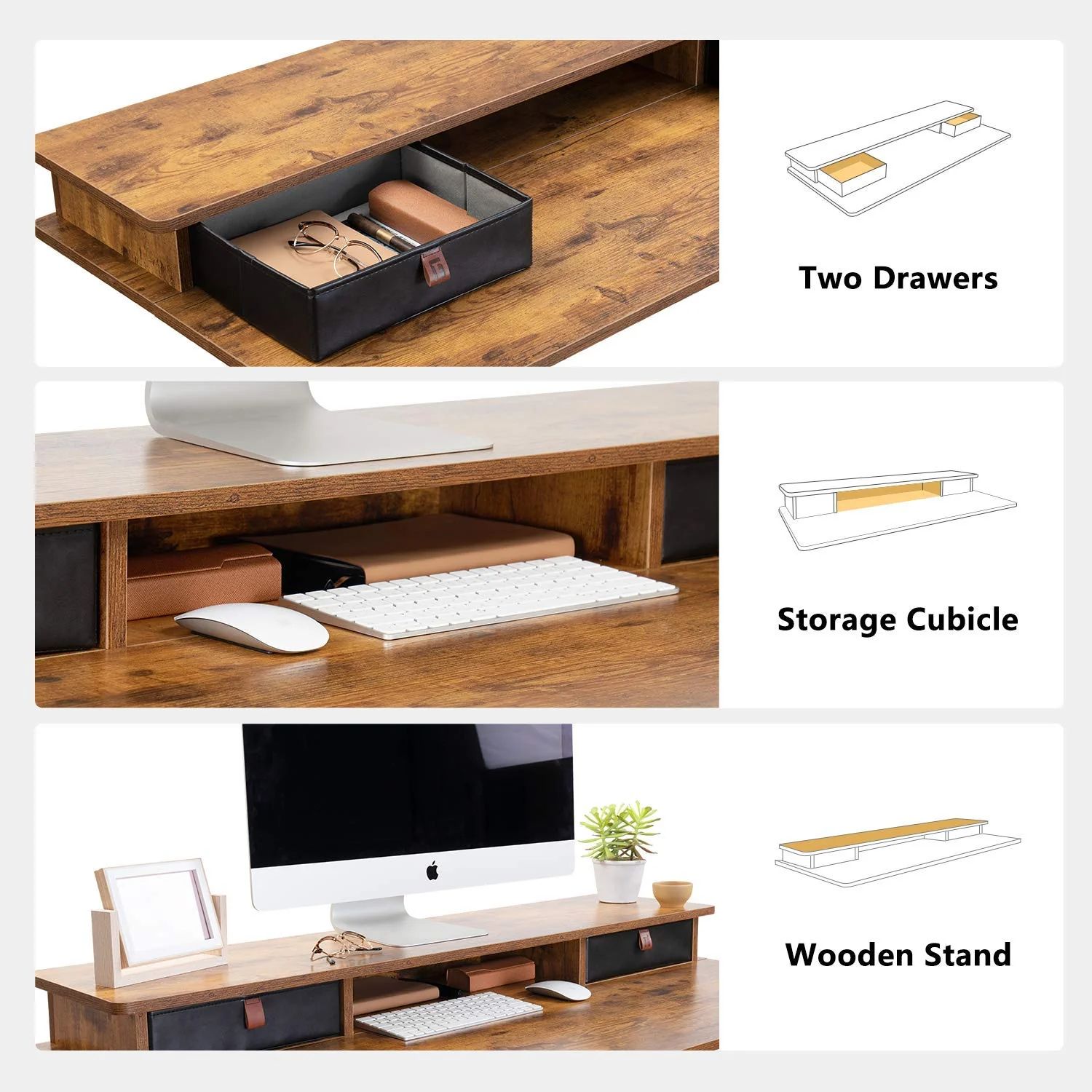 FEZIBO 55"x24" Height Adjustable Electric Standing Desk with Double Drawer, 55 x 24 Inch Stand Up Table with Storage Shelf, Sit Stand Desk with Splice Board, Black Frame/Rustic Brown Top - Image 8