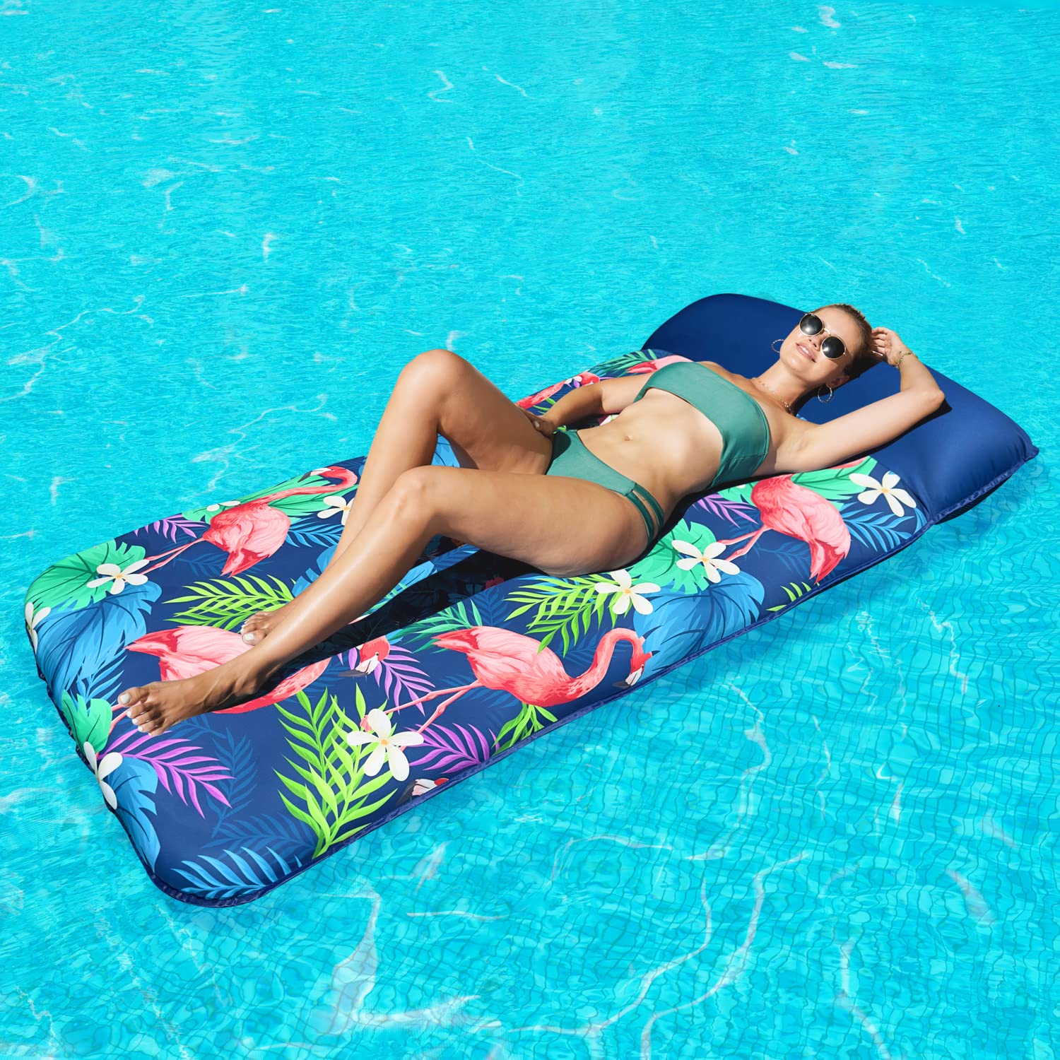 FindUWill Oversized Pool Floats Adults - 72" x38'' X-Large Fabric Covered Tanning Pool Lounger, Inflatable Pool Float with Headrest, Ultra-Comfort Pool Floaties Raft Lake Beach Float(XL, Flamingo) - Image 4