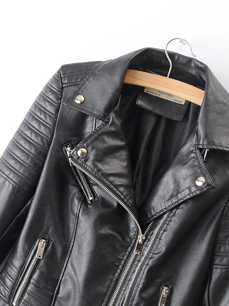 Fitaylor Women Motorcycle Faux Leather Jackets Ladies Streetwear Black Coat Long Sleeve Autumn Biker Zippers Outwear - Image 4