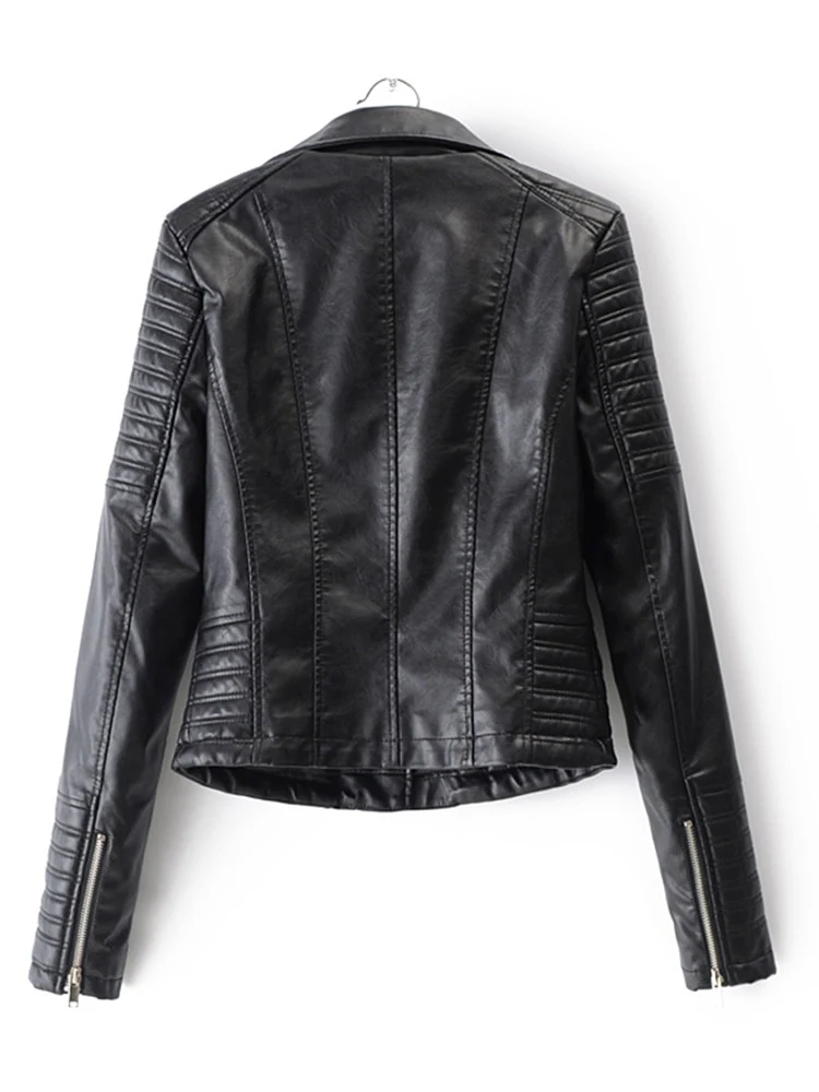 Fitaylor Women Motorcycle Faux Leather Jackets Ladies Streetwear Black Coat Long Sleeve Autumn Biker Zippers Outwear - Image 6