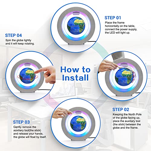 Flagest Magnetic Levitation Floating Globe - Levitating O Shape Globe with LED Lights for Educational Home Office Desk Decor - Birthday Holiday Party Christmas Gift (4Inches Globe - Image 5