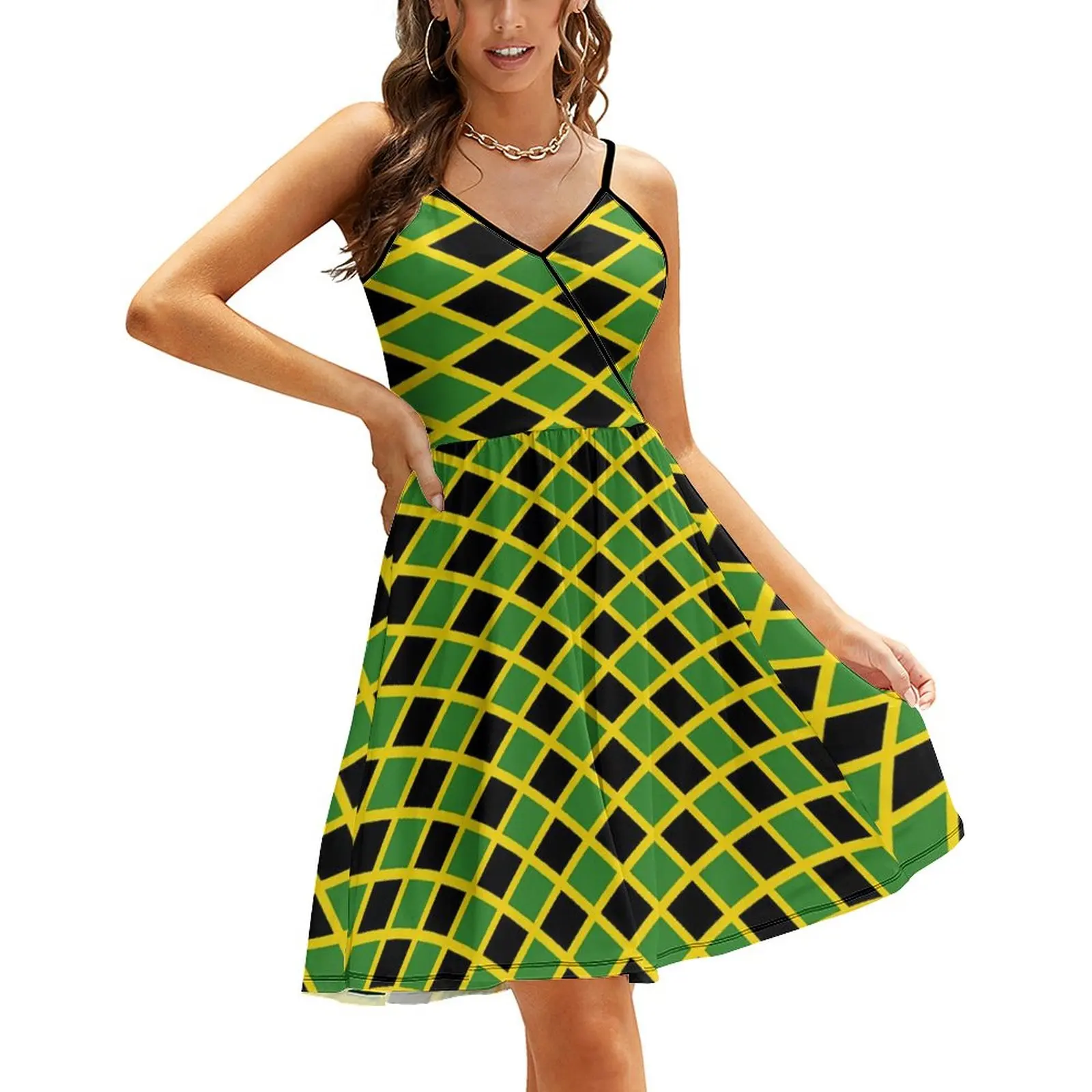 Flags of Jamaica Casual Dress Holiday Spaghetti Straps Black Green Aesthetic Dresses Ladies Night Club Graphic Vestidos