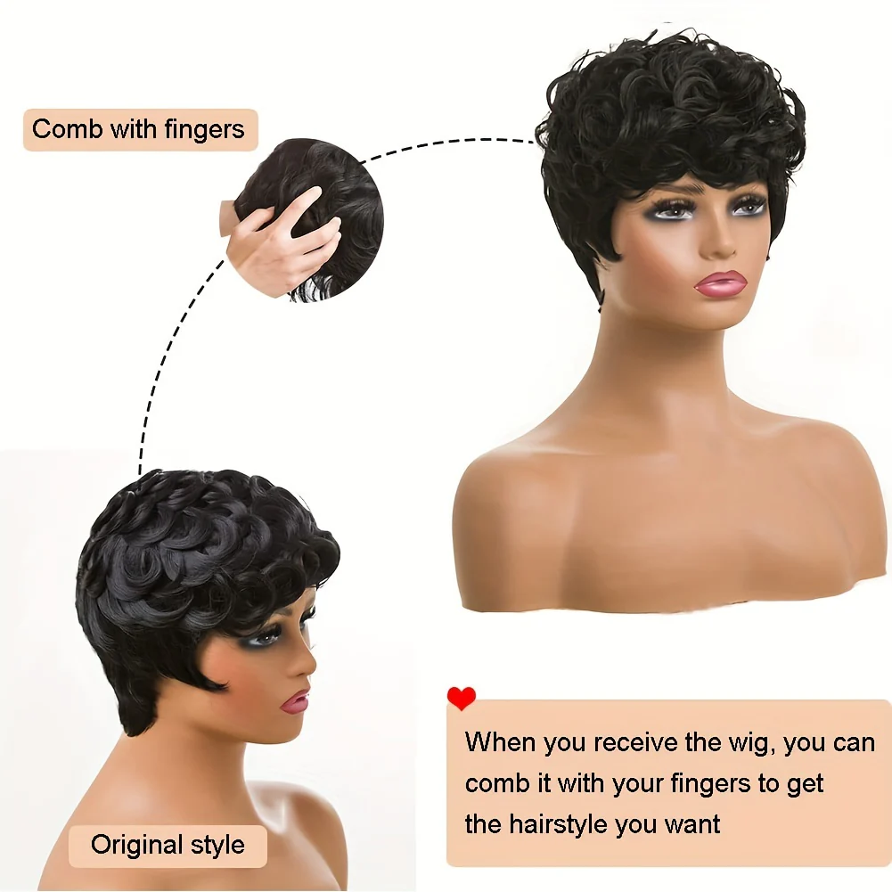 Flattering Short Curly Pixie Wig with Versatile Bangs - Lustrous Synthetic Hair, Easy for Beginners, Heat Resistant and Durable - Image 2