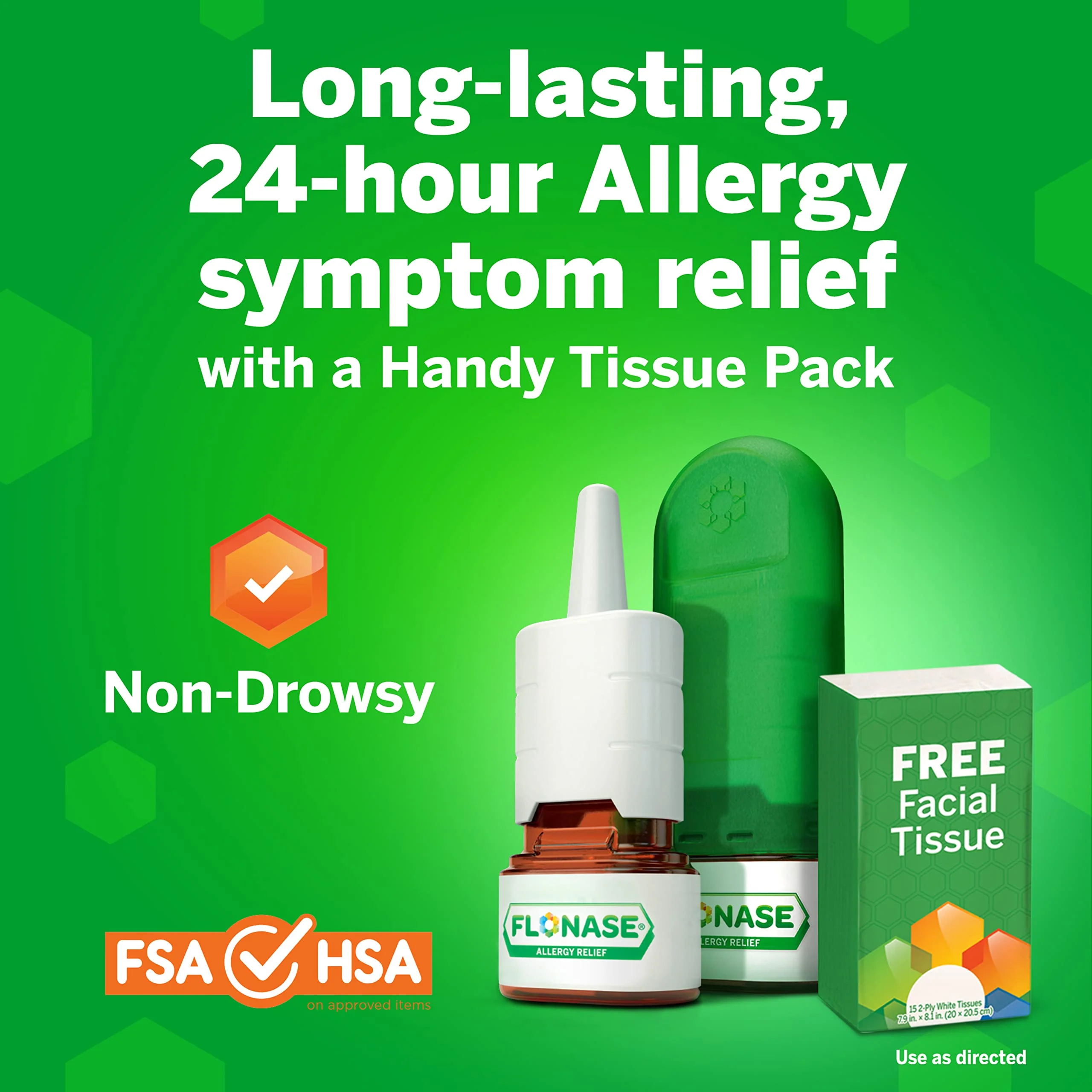 Flonase Allergy Relief Nasal Spray, 24 Hour Non Drowsy Allergy Medicine, Metered Nasal Spray - 144 Sprays (Pack of 2) + Pack of Tissues- Fall and Seasonal Allergy Relief - Image 3