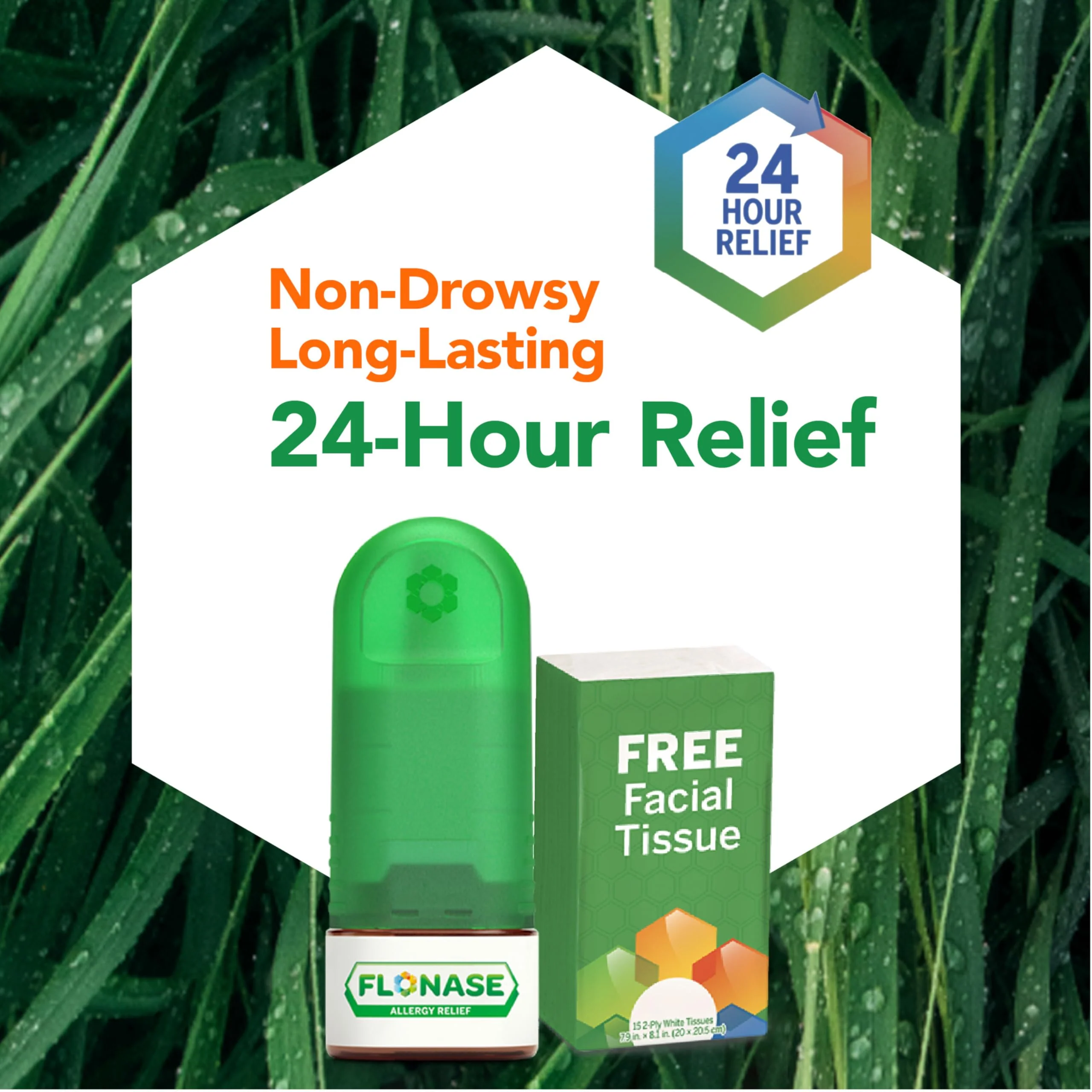 Flonase Allergy Relief Nasal Spray, 24 Hour Non Drowsy Allergy Medicine, Metered Nasal Spray - 144 Sprays (Pack of 2) + Pack of Tissues- Fall and Seasonal Allergy Relief - Image 6