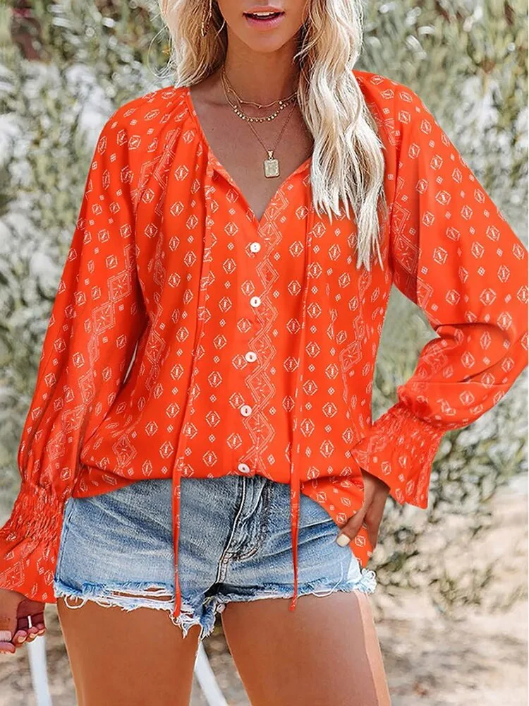 Floral Chiffon Blouse Tops For Women 2022 Autumn Fashion V Neck Long Sleeve Loose Elegant Office Shirt Oversize Casual Blouse - Image 9