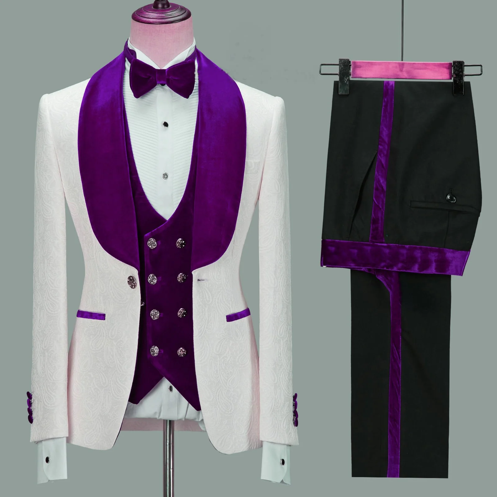 Floral Jacket Men Suit Slim Fit Wedding Tuxedo Navy Blue Velvet Lapel Groom Party Suits Costume Homme Best Man Blazer - Image 4