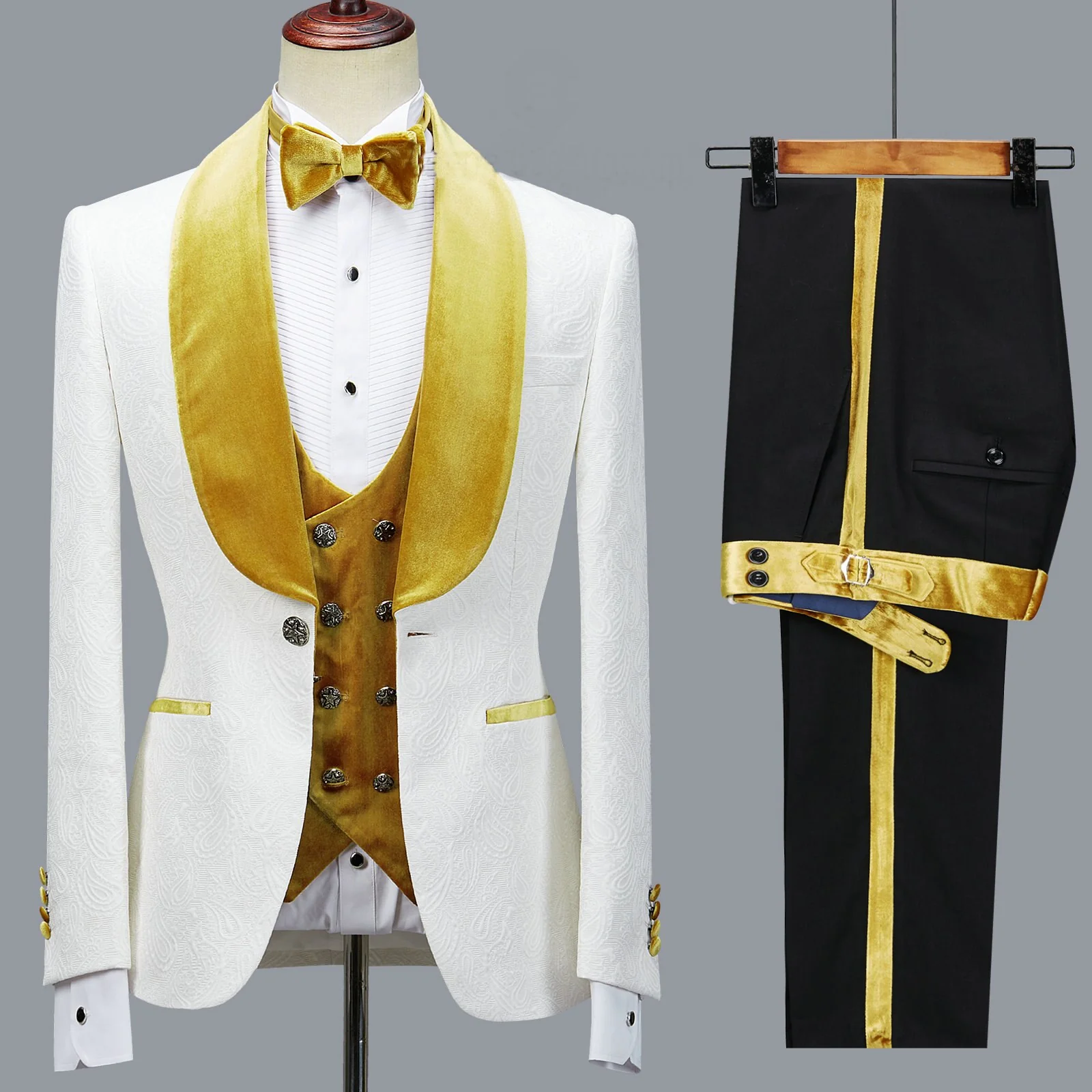 Floral Jacket Men Suit Slim Fit Wedding Tuxedo Navy Blue Velvet Lapel Groom Party Suits Costume Homme Best Man Blazer - Image 5
