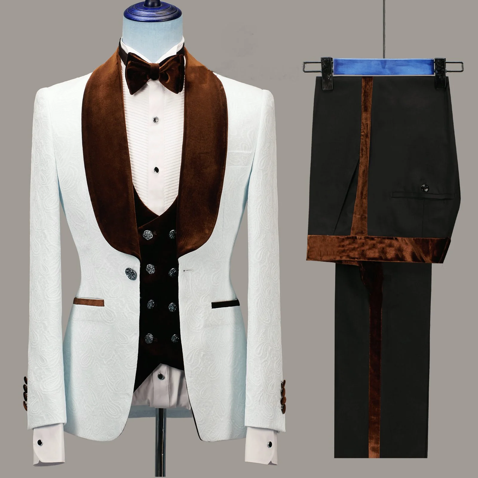 Floral Jacket Men Suit Slim Fit Wedding Tuxedo Navy Blue Velvet Lapel Groom Party Suits Costume Homme Best Man Blazer - Image 6