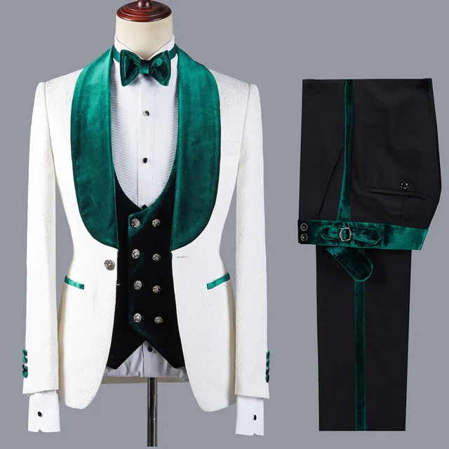 Floral Jacket Men Suit Slim Fit Wedding Tuxedo Navy Blue Velvet Lapel Groom Party Suits Costume Homme Best Man Blazer - Image 7