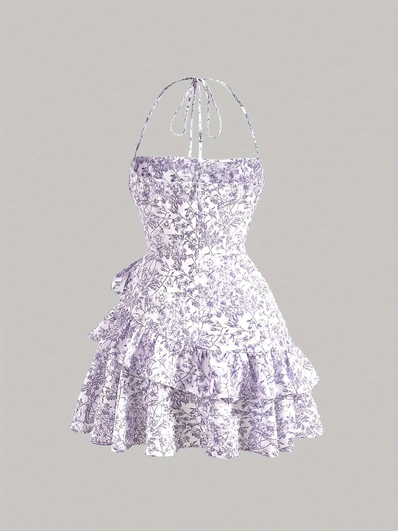 Floral Print Layered Ruffle Hem Halter Dress - Elegant Sleeveless Dress For Spring & Summer - Women's Clothing - For Women - Perfect for Parties & Casual Occasions - Ideal Gift for Her - Image 7
