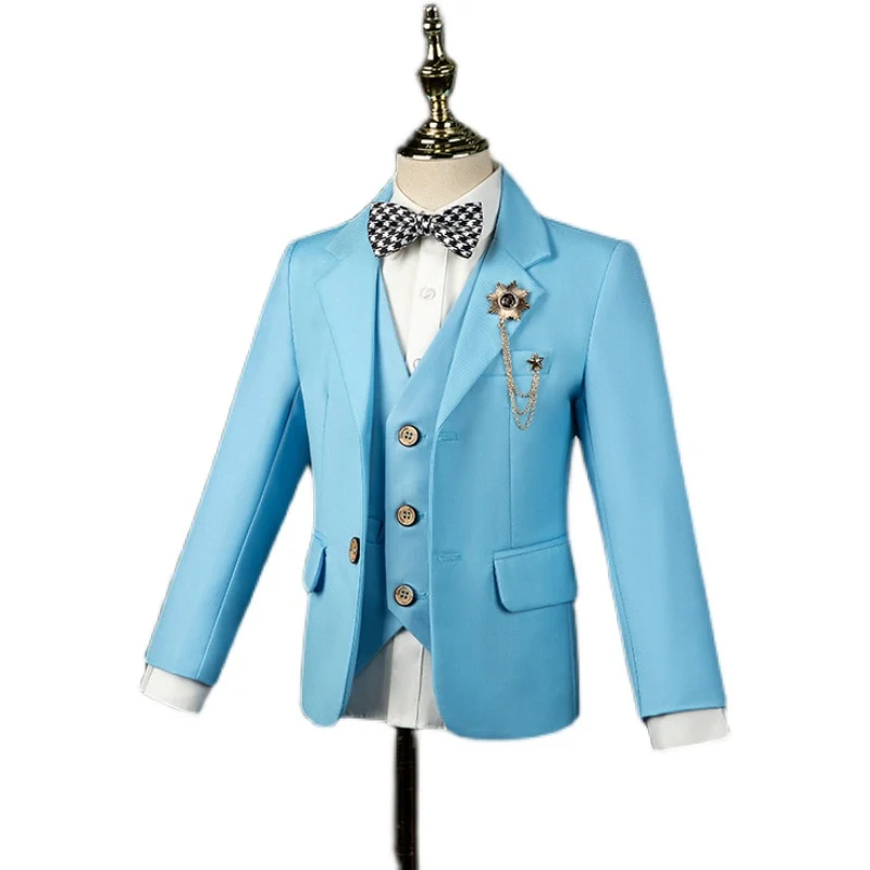 Flower Boys Ceremony Blue Suit Kids Formal Jakcet Vest Pants 3PS Tuxedo Wedding Dress Children Birhtday Party Photograph Costume - Image 8
