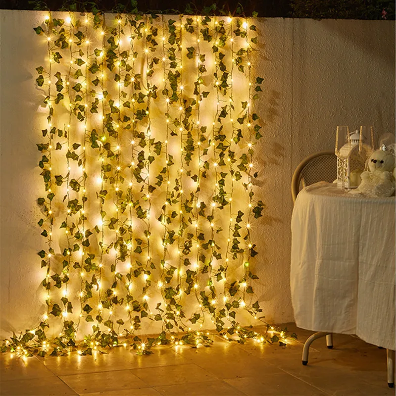 Flower Green Leaf String Lights Artificial Vine Fairy Lights Battery Powered Christmas Tree Garland Light for Weeding Home Decor - Image 4
