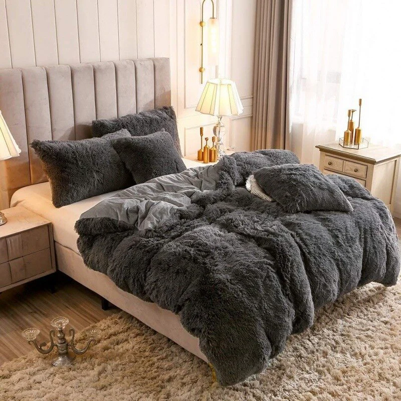 Fluffy Comforter Cover Bed Set Faux Fur Fuzzy Duvet Cover Set Luxury Ultra Soft Plush Shaggy Duvet Cover - Image 4