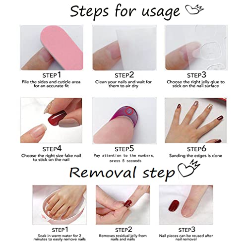 Foccna Long Press on Nails Pink Square French Fake Nails Full Cover Bling Acrylic False Rhinestone Nails LOVE Design Nails for Women and Girls 24PCS - Image 3