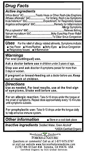 Forces of Nature - Natural Organic Allergy Maximum Strength Medicine (10ml) Non Drowsy, Non Addictive, Non GMO -Fight Indoor, Outdoor Allergies, Sneezing, Runny Nose, Itchy Eyes, Throat and Nose - Image 3