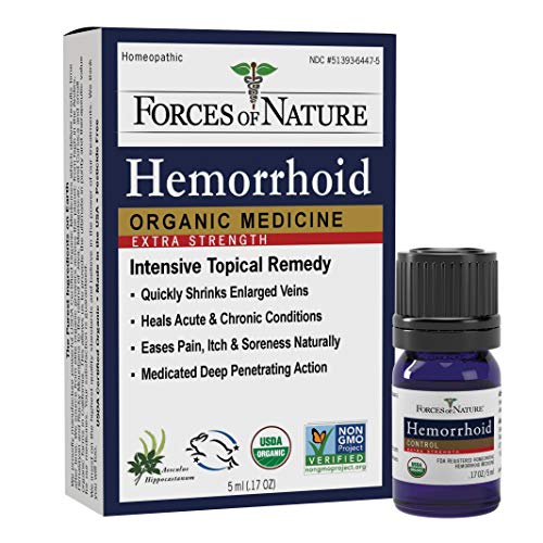 Forces of Nature –Natural, Organic, Hemorrhoid Extra Strength Relief (5ml) Non GMO - Case of 12, No Harmful Chemicals -Quickly Shrink Enlarged Veins, Ease Pain, Soreness, Itching Associated with Hemorrhoids