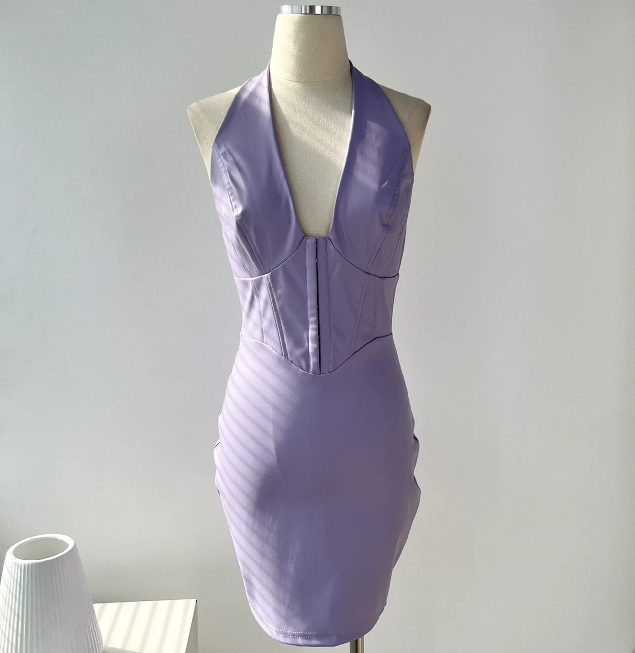 Foreign Trade Original Order European and American Style Fashionable Deep V-neck Halter PU Leather Waist-Tight Slim and Sexy Backless Hip-Wrapped Dress - Image 6