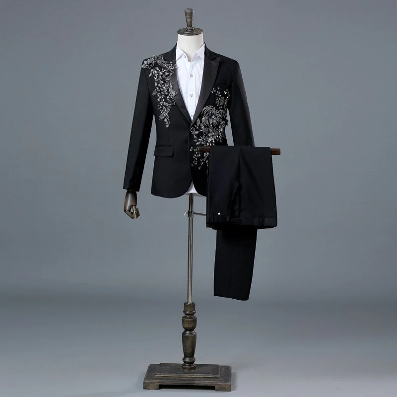 Formal Male Suits Flashing Sequins Crystal Blazers Coat Prom Party Singer Host Costume Team Chorus Wedding Master Stage Outfit - Image 2
