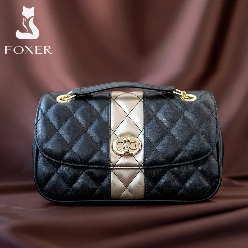 FOXER Women Crossbody Shoulder Bag Diamond Lattice Handbag Lady Purse Split Leather Chain Strap Messenger Bag Valentine Day Gift - Image 6