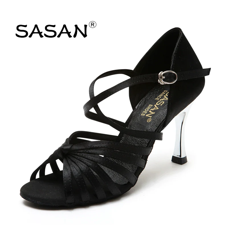 Free Shipping Sasan Sha Shan Jin Heel Three-Proof Satin Latin Dance Shoes Adult Women's High Heel Latin Dance Shoes Friendship Dance - Image 2