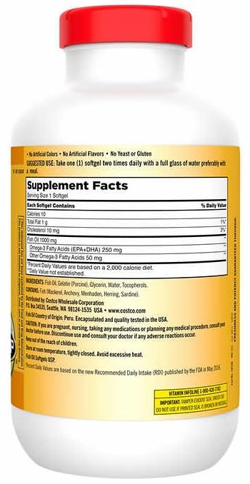 Kirkland Signature Nature Fish Oil 1000mg Per Serving, 1-Pack of 400 Softgels - Image 2