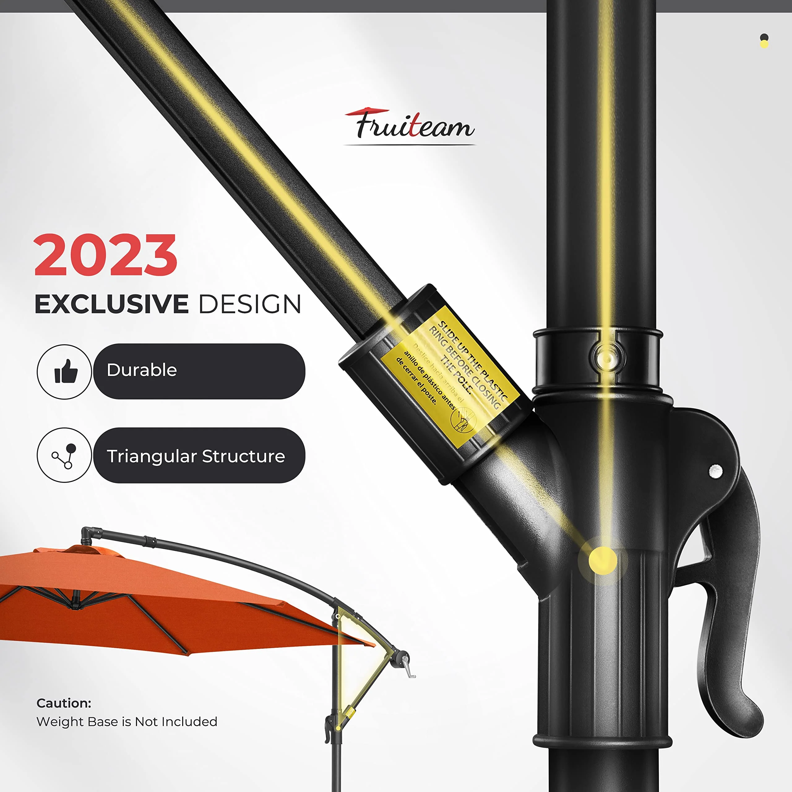 FRUITEAM 10Ft Offset Patio Umbrella, Cantilever Hanging Umbrellas, Outdoor Umbrella Large Market Umbrella with Crank & Cross Bar, Waterproof UV Protection UPF50+ for Garden/Pool/Back… - Image 7