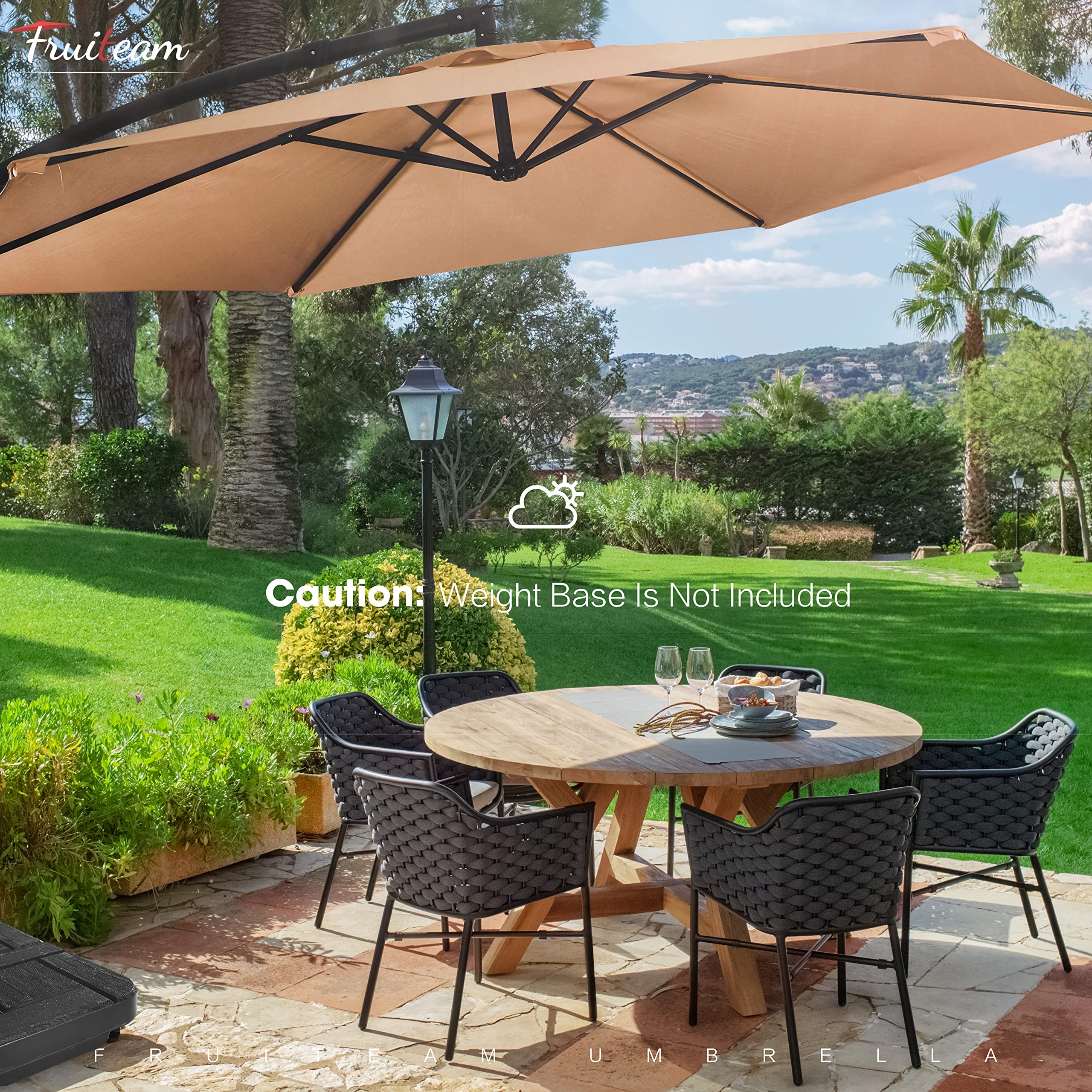 FRUITEAM 10FT Patio Offset Umbrella Cantilever Umbrella, Large Hanging Market Umbrella with Crank & Cross Bar, Waterproof UV Protection Outdoor Umbrella with Ventilation for Backyard, Garden - Image 2