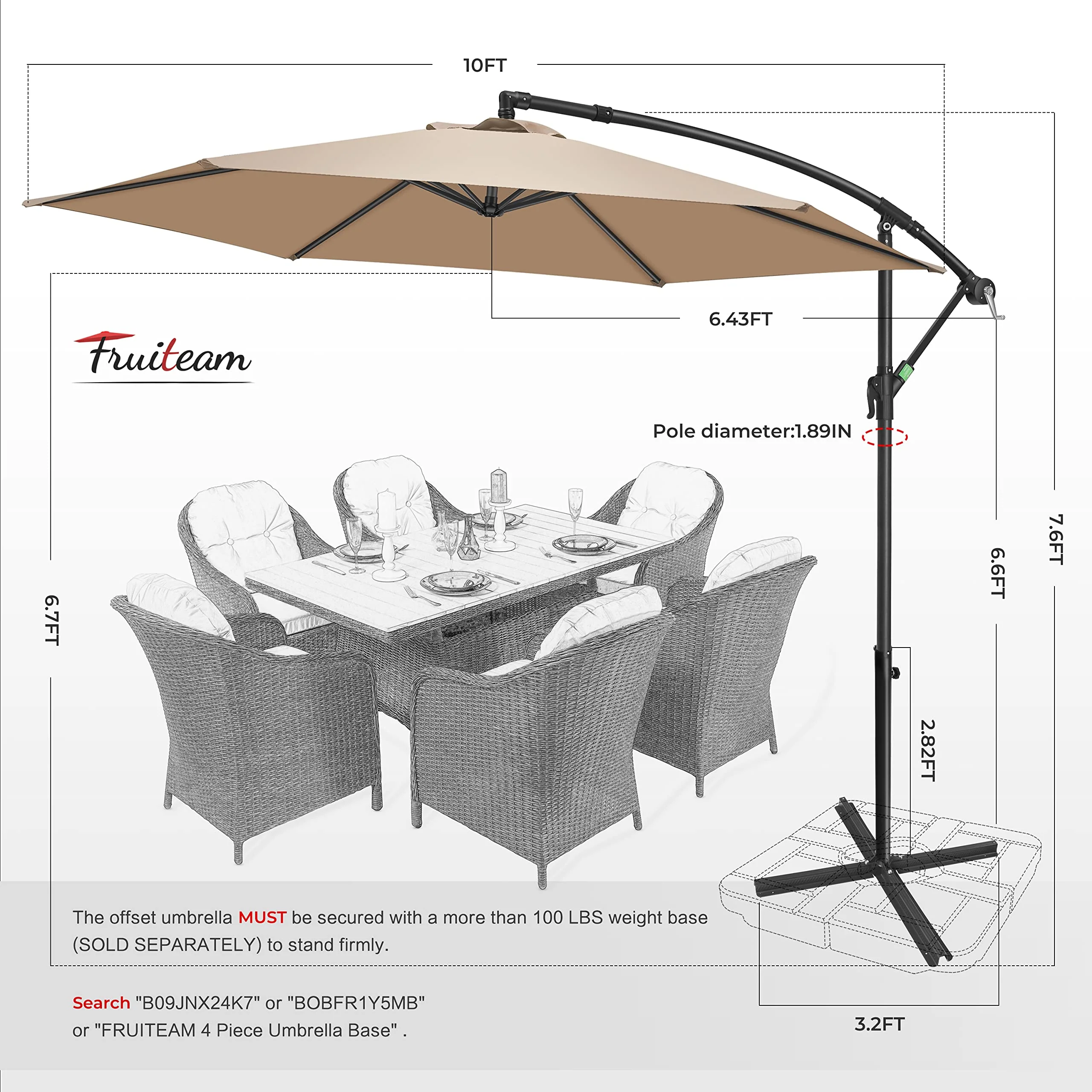 FRUITEAM 10FT Patio Offset Umbrella Cantilever Umbrella, Large Hanging Market Umbrella with Crank & Cross Bar, Waterproof UV Protection Outdoor Umbrella with Ventilation for Backyard, Garden - Image 4