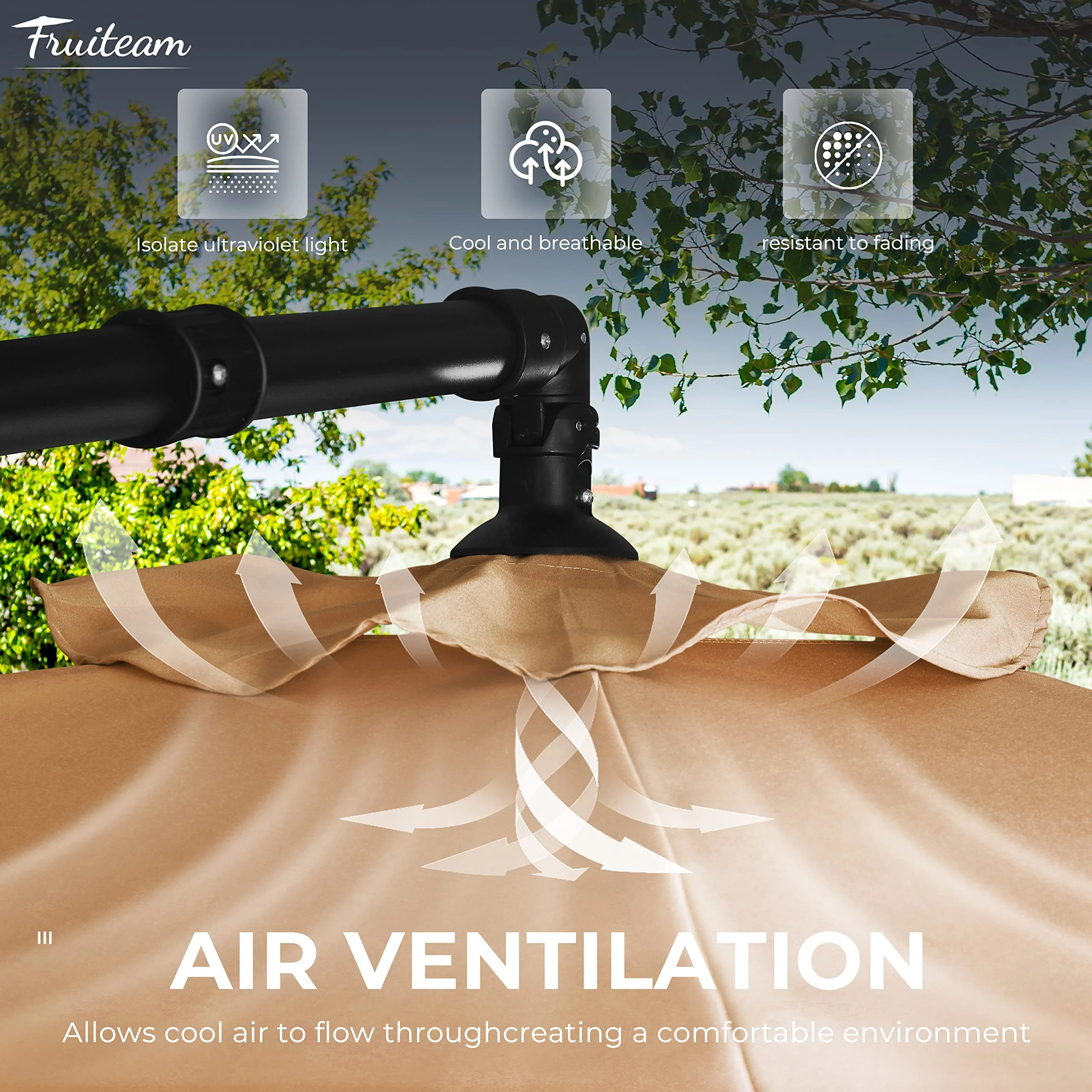 FRUITEAM 10FT Patio Offset Umbrella Cantilever Umbrella, Large Hanging Market Umbrella with Crank & Cross Bar, Waterproof UV Protection Outdoor Umbrella with Ventilation for Backyard, Garden - Image 5