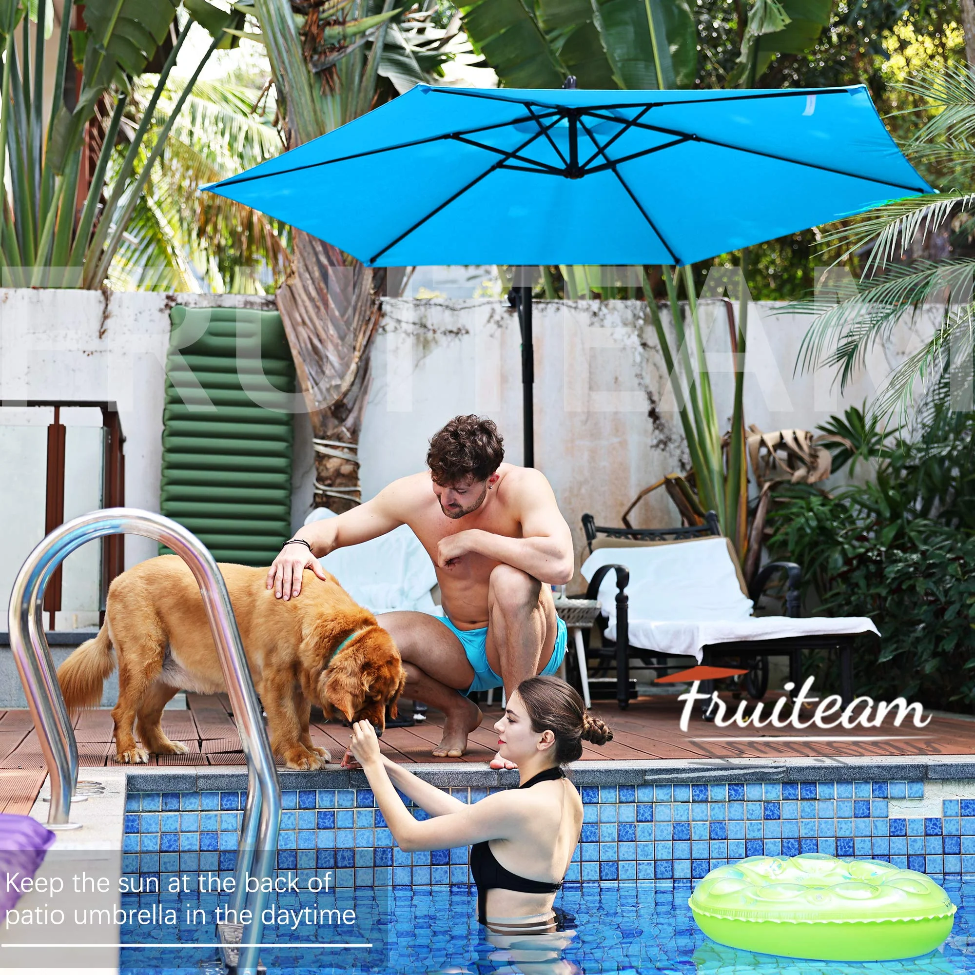 FRUITEAM 10FT Patio Offset Umbrellas Cantilever Umbrella, Large Hanging Market Umbrella Large with Crank & Cross Bar, Waterproof UV Protection Outdoor Umbrella with Ventilation for Backyard/Garden… - Image 7