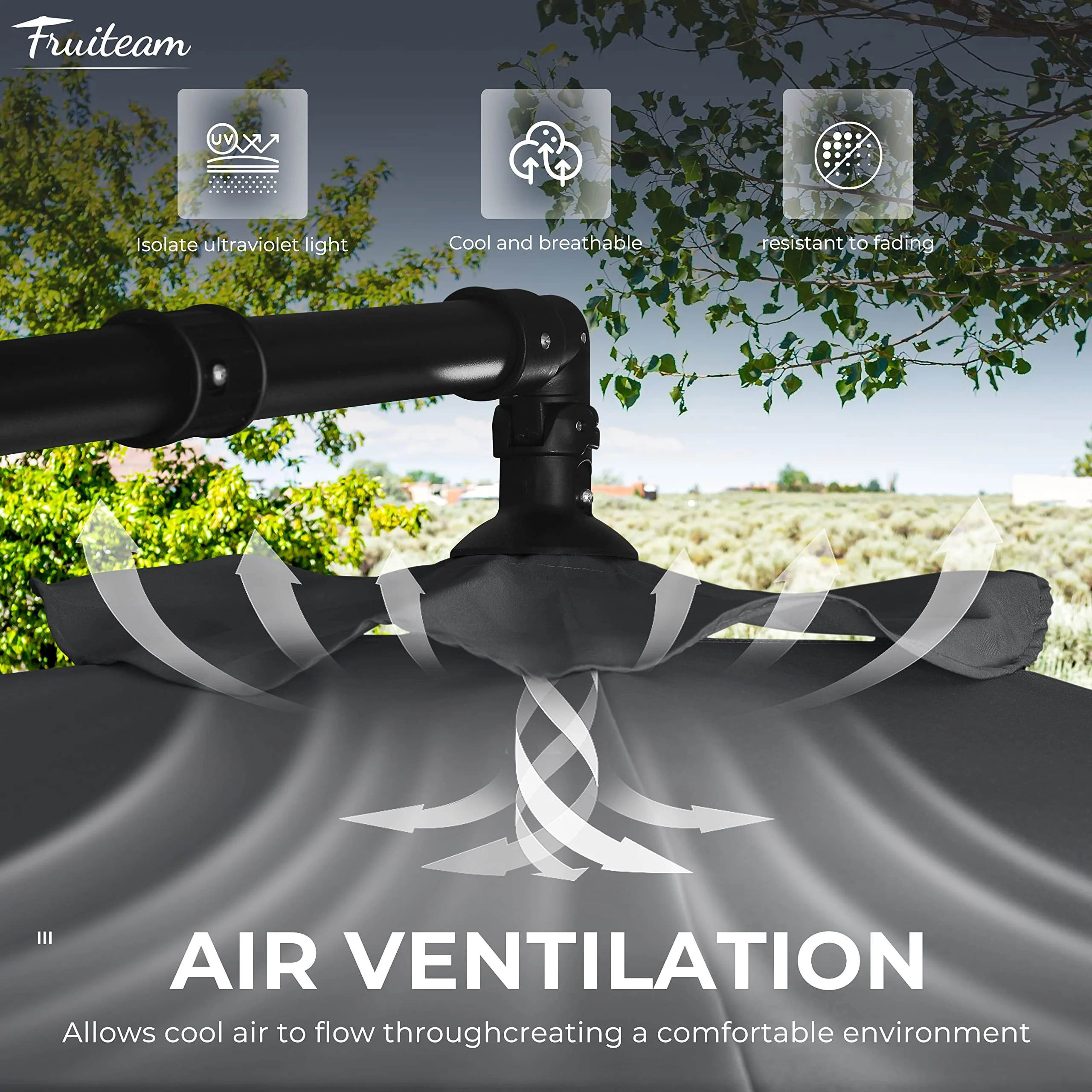 FRUITEAM 10FT Patio Offset Umbrellas Cantilever Umbrella, Large Hanging Market Umbrella Large with Crank, Waterproof UV Protection Outdoor Umbrella with Ventilation for Backyard/Garden - Image 6