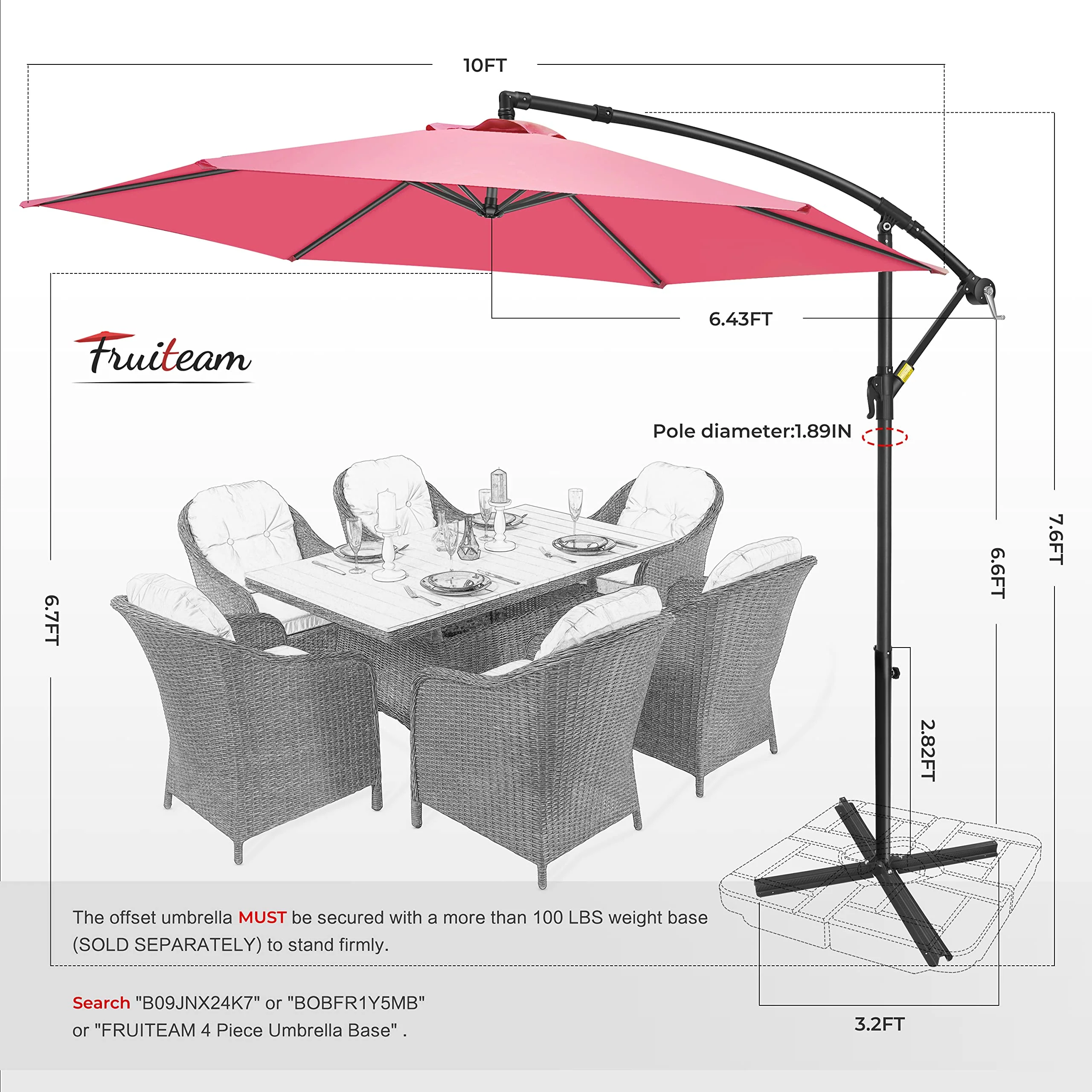FRUITEAM 10ft Patio Umbrella Fade-resistant Offset Hanging Umbrellas, Large Market Umbrella UV Protection, Outdoor Umbrella with Ventilation for Backyard, Deck, Garden - Image 3