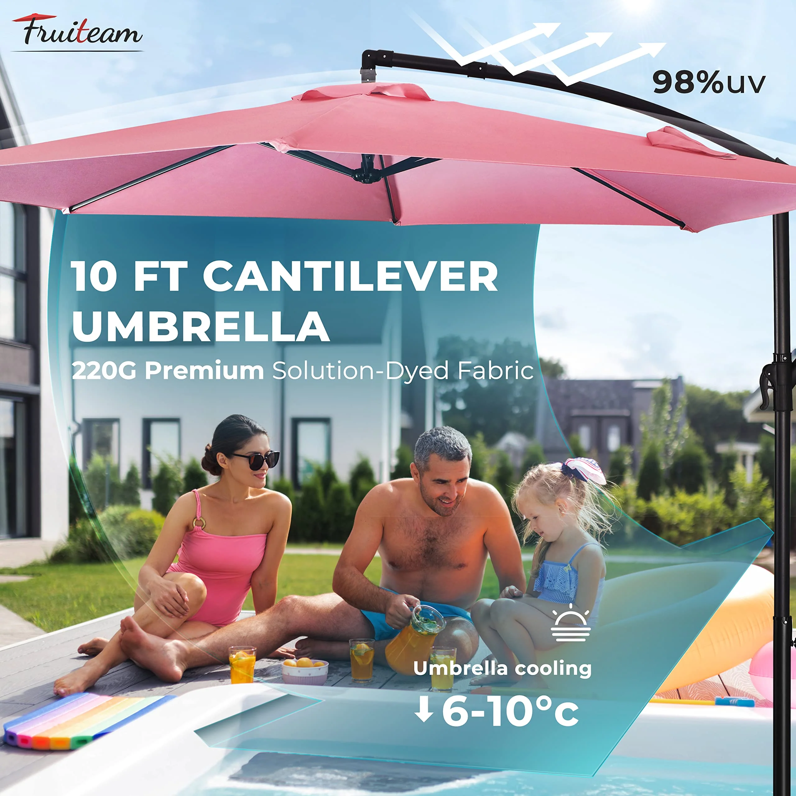 FRUITEAM 10ft Patio Umbrella Fade-resistant Offset Hanging Umbrellas, Large Market Umbrella UV Protection, Outdoor Umbrella with Ventilation for Backyard, Deck, Garden - Image 8