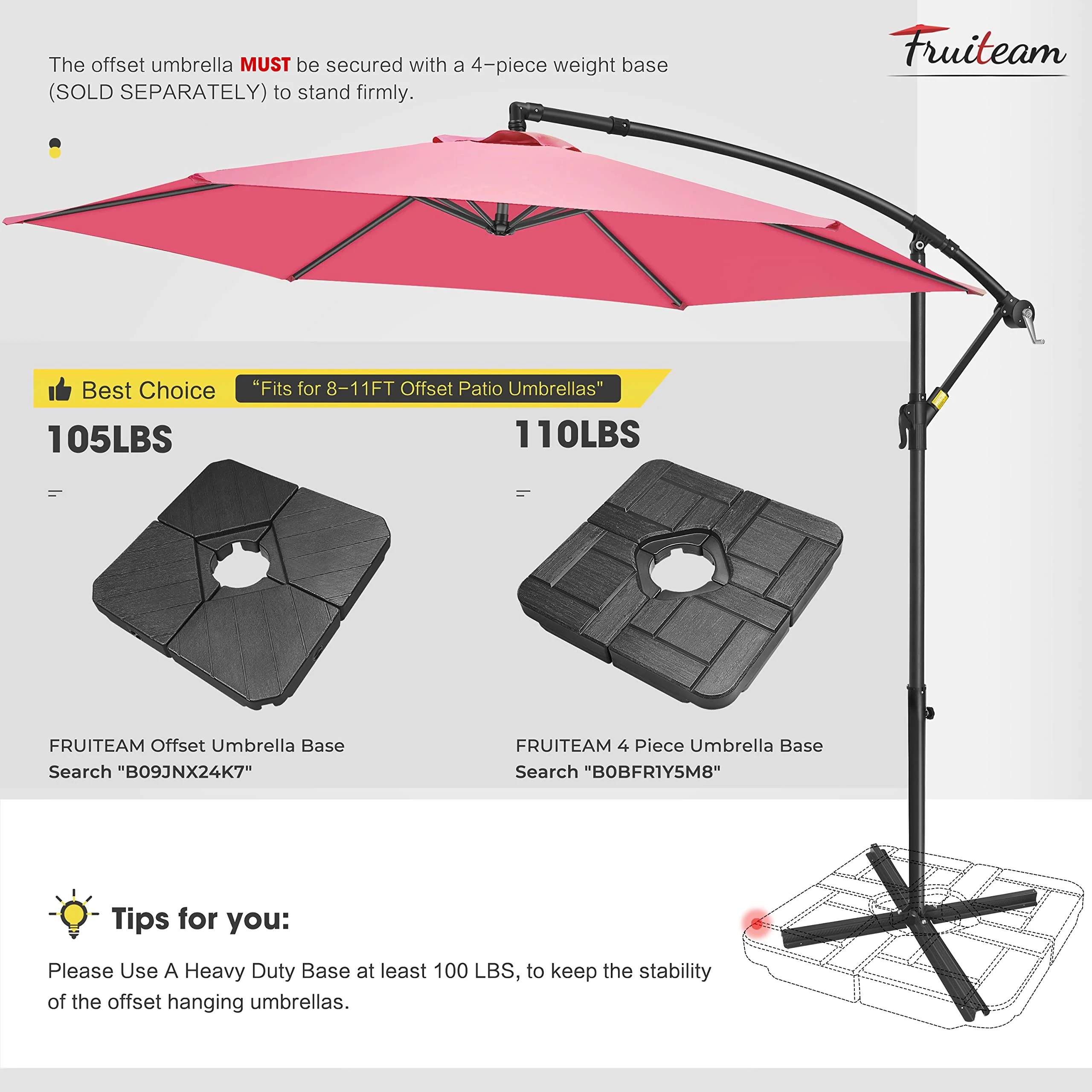 FRUITEAM 10ft Patio Umbrella Fade-resistant Offset Hanging Umbrellas, Large Market Umbrella UV Protection, Outdoor Umbrella with Ventilation for Backyard, Deck, Garden - Image 9