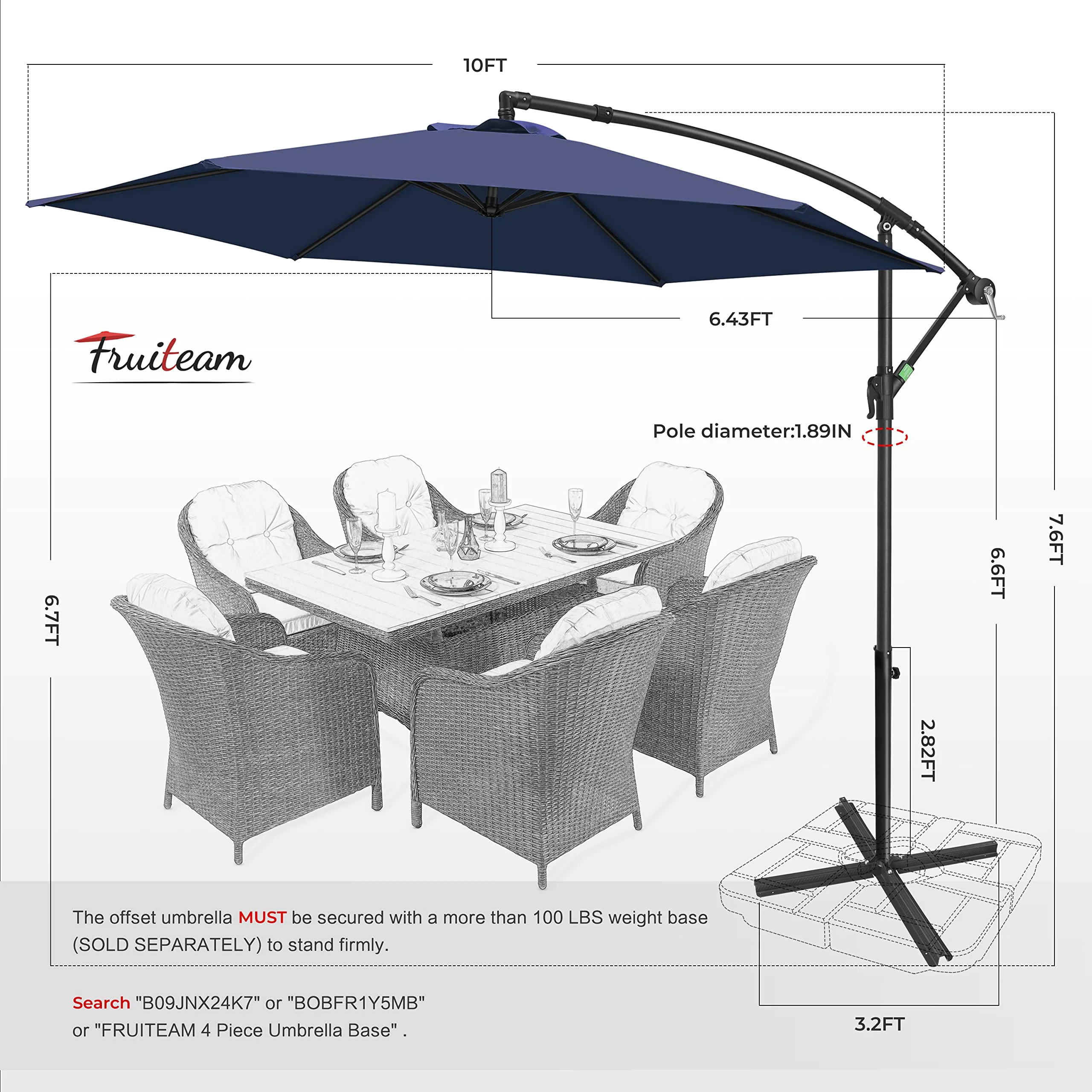 FRUITEAM 10FT Patio Umbrellas Offset Cantilever Umbrella, Large Shade Hanging Market Umbrella, Waterproof & UV Protection Outdoor Pool Umbrella with Ventilation for Backyard/Garden - Image 5