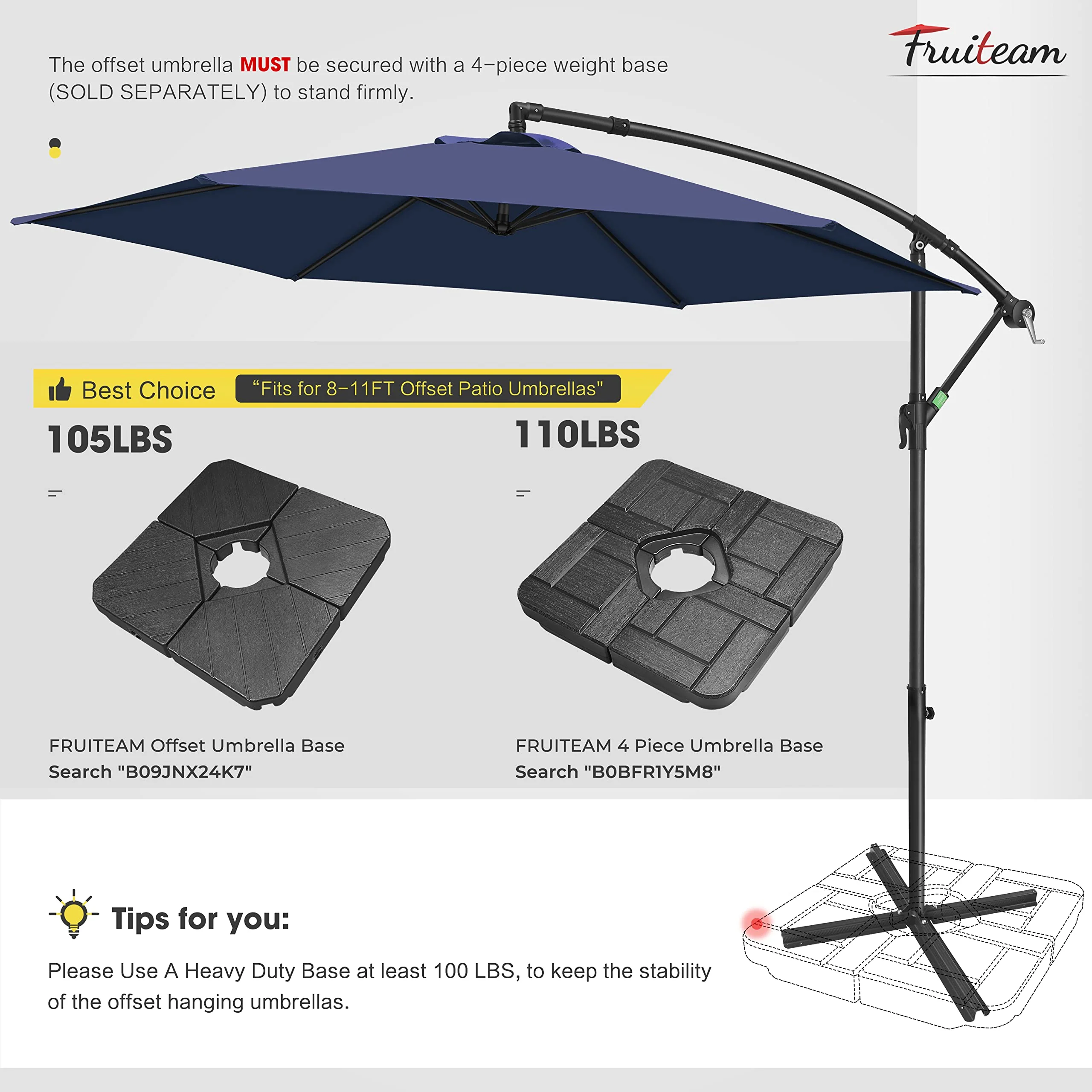 FRUITEAM 10FT Patio Umbrellas Offset Cantilever Umbrella, Large Shade Hanging Market Umbrella, Waterproof & UV Protection Outdoor Pool Umbrella with Ventilation for Backyard/Garden - Image 9