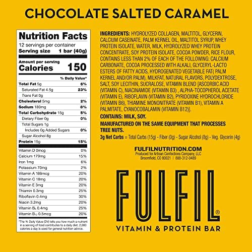 FULFIL Vitamin and Protein Bars, Chocolate Salted Caramel, Snack Sized Bar with 15g Protein and 8 Vitamins Including Vitamin C, 12 Counts - Image 2