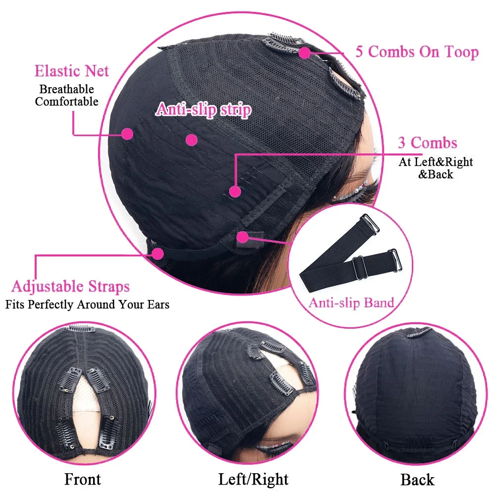 Full Machine V Part Straight Human Hair Wigs for Women Remy Hair Brazilian Natural Color No Leave Out Upgrade U Part Wigs - Image 6