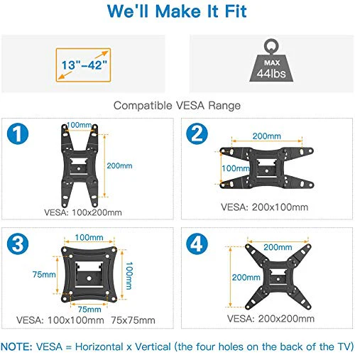 Full Motion TV Monitor Wall Mount Bracket Articulating Arms Swivel Tilt Extension Rotation for Most 13-42 Inch LED LCD Flat Curved Screen TVs & Monitors, Max VESA 200x200mm up to 44lbs by Pipishell - Image 4