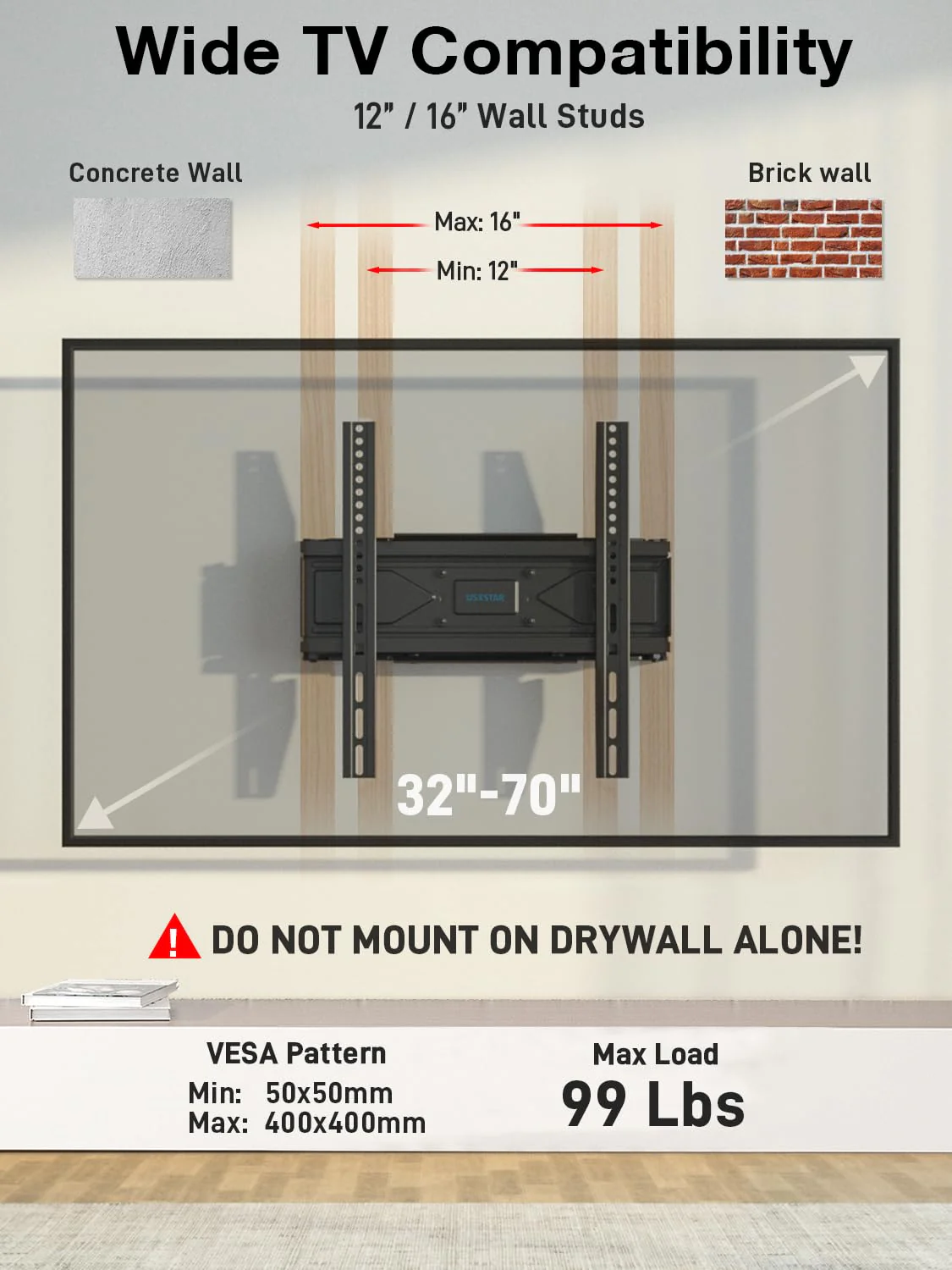 Full Motion TV Wall Mount for Most 32-70 inch TVs, Wall Mount TV Bracket for 55 65 inch TV with Smooth Swivel, Tilt, Extension, Level-Has Hardware & Drill Template by USX STAR - Image 3