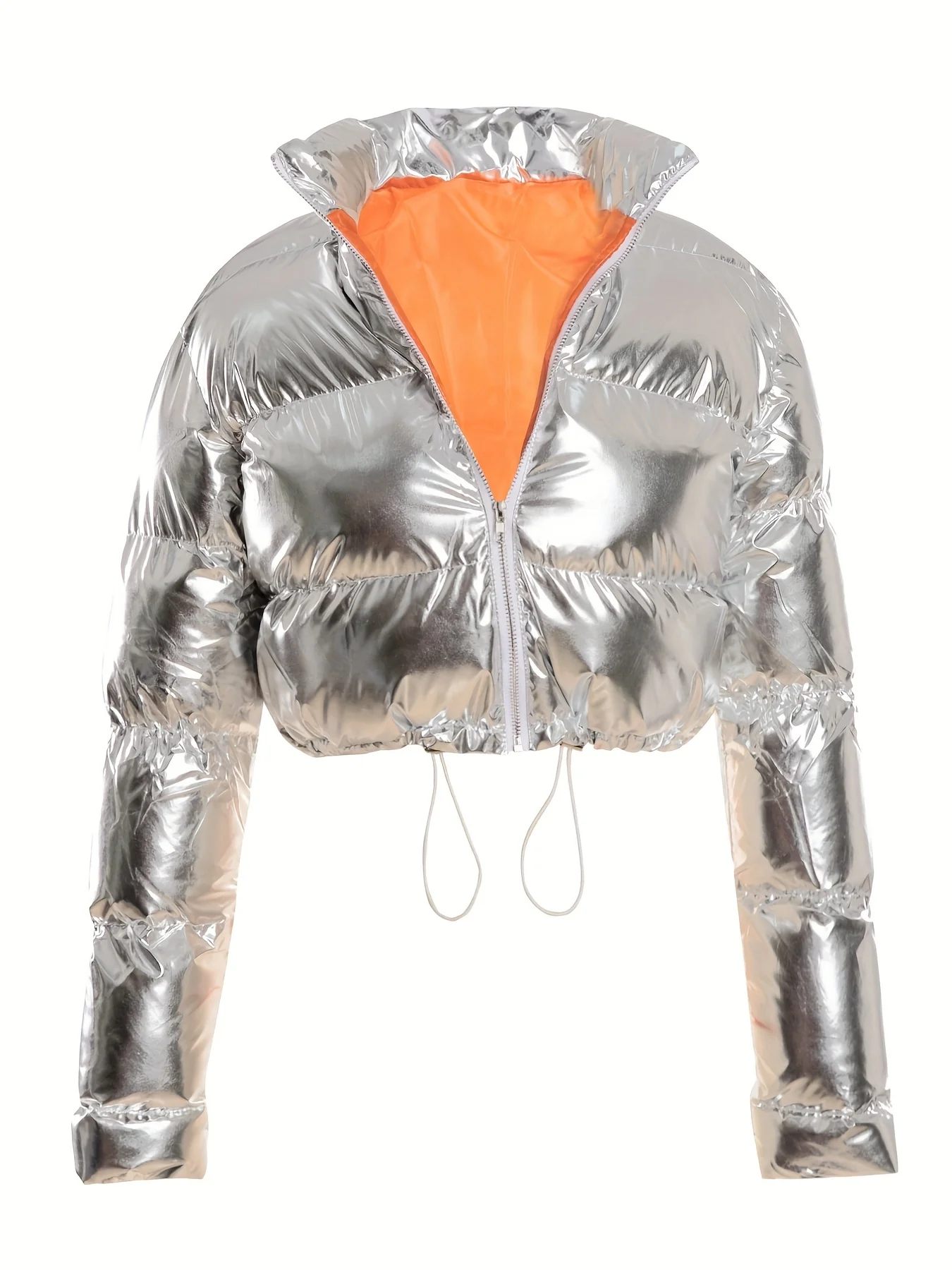 Full Zip Closure Padded Jacket For Women, Y2K Metallic Winter Warm Thickened Coat, Women's Outdoor Clothing Carnaval for Carnival & Music Festival - Image 6