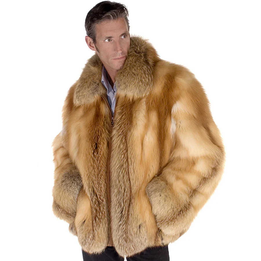 Fur Coat Men Fox fur Jacket Winter Real Fur Zippered Jackets - Image 6