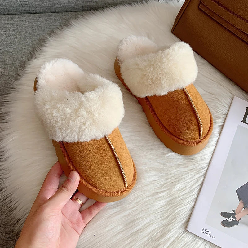 Fur Slippers Women Winter Plush Sandals  Luxury Slip on Platform Slides Female Thick Sole Designer Cotton Home Shoes - Image 5