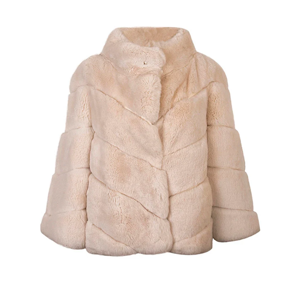 Furyoume Winter Real Rex Rabbit Fur Coat Women Short Fur Jacket Natural Chinchilla Fur Coats Fashion Streetwear Outerwear - Image 2